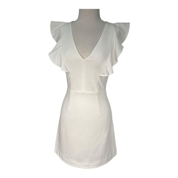 French Connection Summer White Whisper Ruffle V-Neck Mini Dress Size 2 Sleeveles - Picture 3 of 14